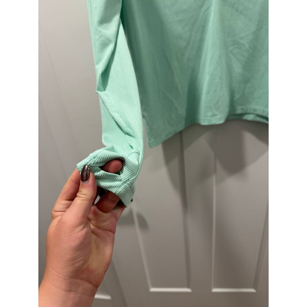 Athleta Uptempo Ribbed Henley Top Long Sleeve Shirt Mint Green V Neck M - Picture 7 of 7